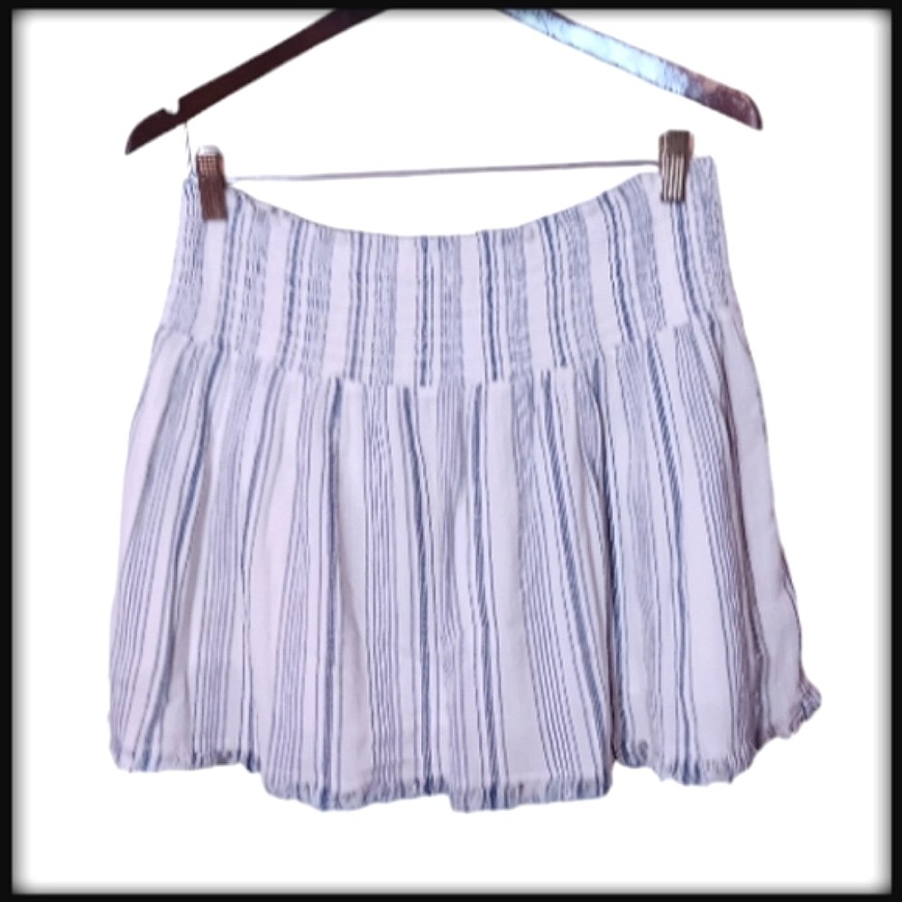 Aerie Coastal Blue Striped Smocked Mini Skirt Size Lg